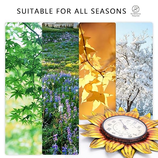 MUMTOP Outdoor Thermometers for Patio - Indoor Outdoor Thermometer, Sunflower Wall Thermometer Wireless for Garden Home Decor