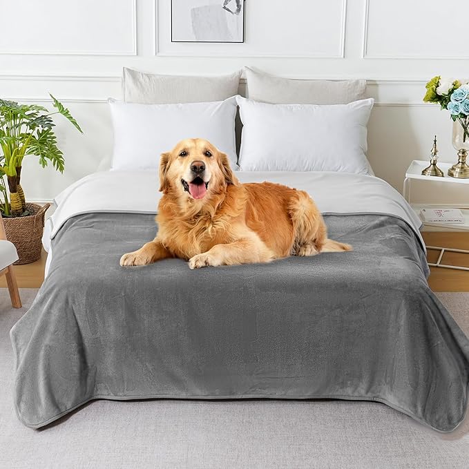 SOCHOW Waterproof Blanket for Bed Sofa Couch, Water Resistant Blanket Washable 60"x80", Reversible Leakproof Bed Cover for Adults Elderly Pets, Grey & Light Grey