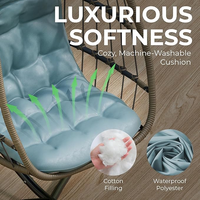 Econohome Hanging Egg Chair with Stand - Indoor/Outdoor Swing Hammock Chair with Plush, Washable Cushions, 350LBS Capacity, Ideal for Relaxation in Bedrooms, Balconies, Gardens, and Patios