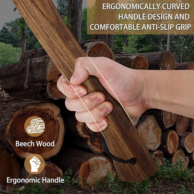 15.7" Hatchet Axe, Camping Hatchet, Hand-Forged Axe with Sheath for Wood Chopping, Splitting, and Carving, Bushcraft Axe with Beech Handle for Outdoor Survival and Garden Work