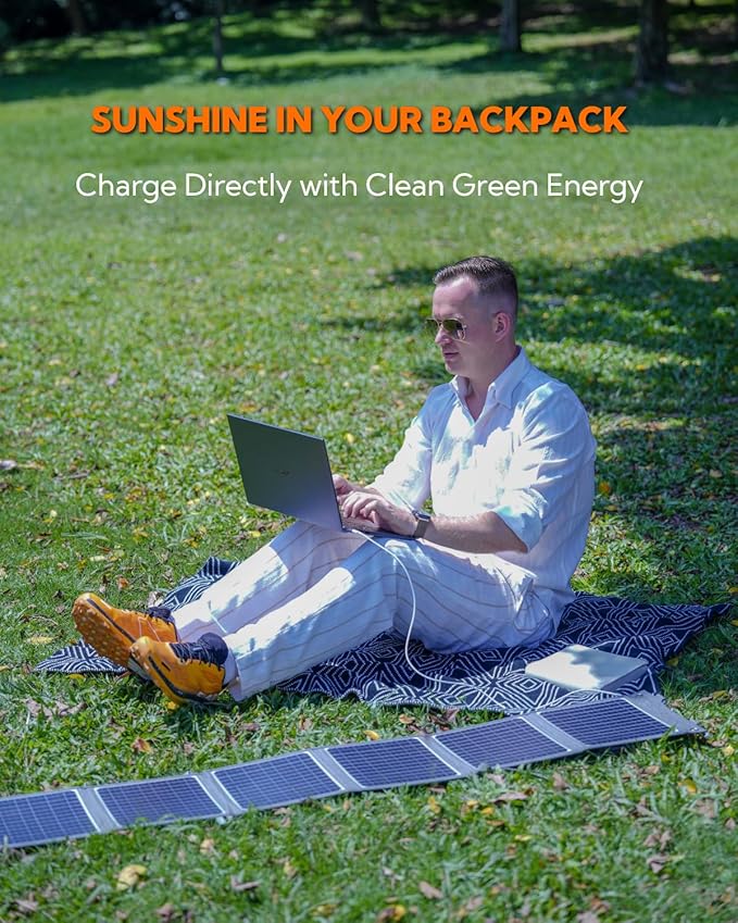 Portable Solar Panel, LUMOPAL 60W Foldable Solar Panel Folding Solar Charger with PD60W USB C QC3.0 USB A DC18-20V Output for Camping Backpacking Compatible with Phone Laptop Portable Power Station