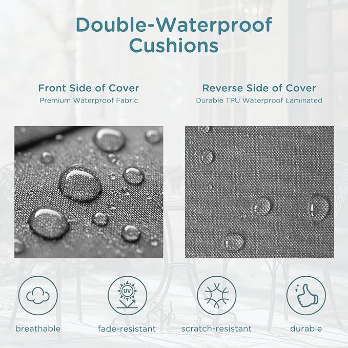 Codi Round Outdoor Chair Cushions 15 Inch, Patio Bistro Cushion Set of 2, Waterproof with Adjustable Straps, Grey 15x15''