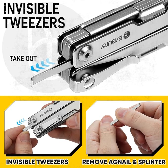 BIBURY Mini Multitool Pliers BI2051A, Mini Pocket Pliers with Window Breaker, Seat Belt Cutter, Bottle Opener for Outdoor Survival, EDC Multi Tool with Pocket Clip, Gifts for Men and Women