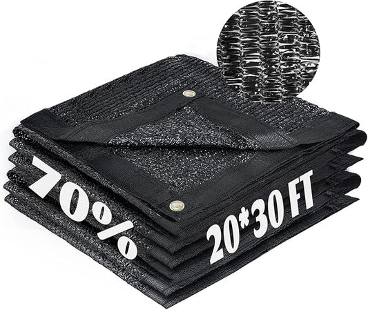 Cool Area 70% Sun Shade Cloth Mesh Tarp with Grommets for Plant Cover 20x30ft Patio Canopy Garden Pergola Greenhouse Car Barn Kennel Black