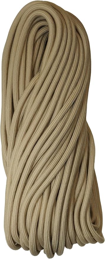 1/4" ParaMax Paracord 100 ft – 1000 lb Type IV Rope for Dog Leashes, Camping, Kayak Anchor - Made in USA - Light Tan
