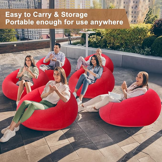 Realspring 9 Pcs Bean Bag Chairs for Adults Inflatable Chairs with Electric Air Pump,Blow up Couch Folding Portable Inflatable Couch Lazy Sofa for Reading Living Room Camping (Red)