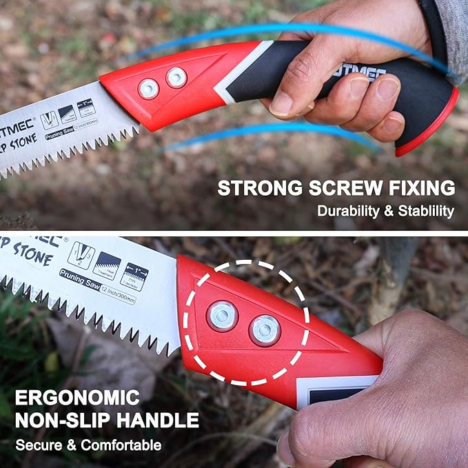 HAUTMEC 12" Pruning Hand Saw, A Pull Stroke Saw with Straight SK5 Steel Blade, Trapezoidal Teeth and Scabbard, for Pruning, Woodworking, Sharp Stone Series, HT0305