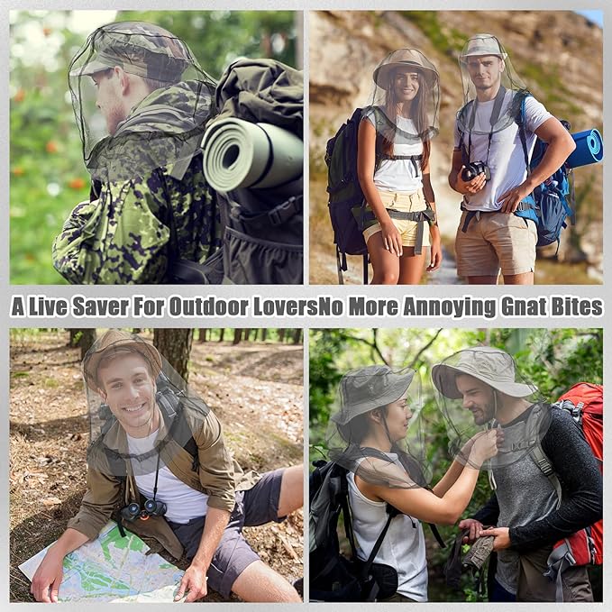 HESTYA 4 Pack Mosquito Head Net Face Mesh Protecting Net for Outdoor Hiking Camping Climbing Mosquito Fly Insects Preventing(Grey)