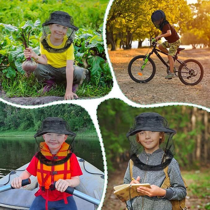 South to East Premium Kids Mosquito Head Net for Insect, 2 Pack, Fly & Bug Protection | Ultra Large & Long, Extra Fine Holes for Camping, Hiking, Fishing, Safari, Fits All Hats for 5-12 yrs Children