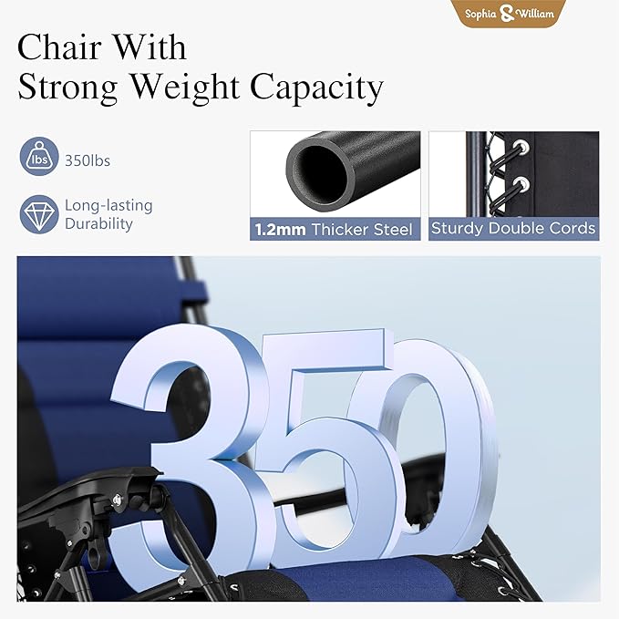 Sophia & Willliam Zero Gravity Chair Set of 2, Reclining Folding Chair with Free Cup Holder (Blue)