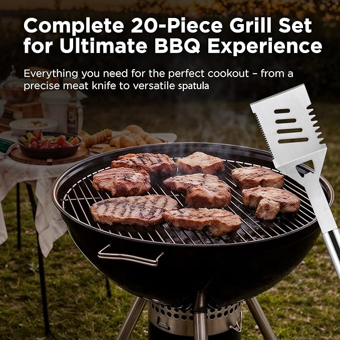 Kaluns Grilling Accessories, Dad Gifts for Christmas Grilling Gifts, Heavy Duty Stainless Steel Grill Set BBQ Grill Accessories for Outdoor Grill with Storage Case and Apron, Best Gifts for Men Dad