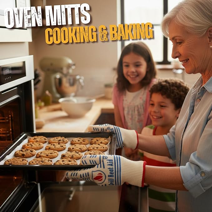 GRILL HEAT AID BBQ Grill Gloves Heat Proof for Grilling – Fireproof 1472°F Heat-Resistant Grill Mitts for Outdoor Barbecue and Smoker, Campfire, Fire Pit, Oven Glove with Fingers for Baking Pizza