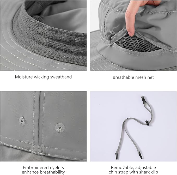 BASSDASH UPF 50+ Mosquito Net Hat with Stowable Neck Flap for Men Women Outdoor Fishing Hiking Camping Gardening FH17