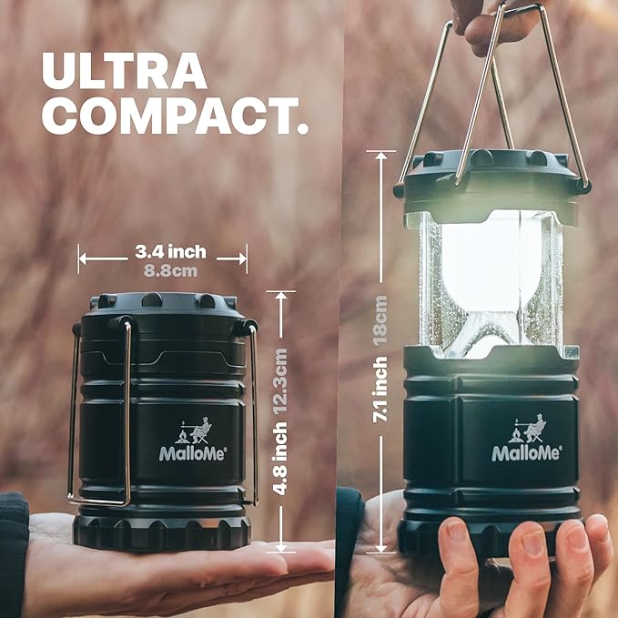 MalloMe Camping Lantern Multicolor 4 Pack Lanterns for Power Outages, Camping Lights for Tent Hanging, Camp Light Tent Lamp Emergency Battery Powered LED Lantern (Rechargeable Batteries Not Included)