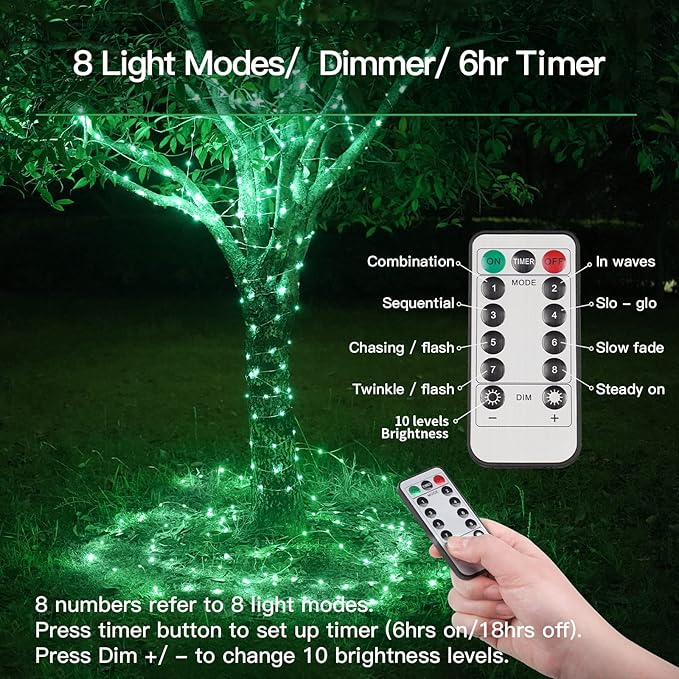 suddus Green Christmas Lights Battery Operatd, 66ft 200LED St Patricks Day Decorations Indoor, Fairy Twinkle Light with Remote for Halloween, Bedroom, Patio, Backyard, Outdoor Decorations