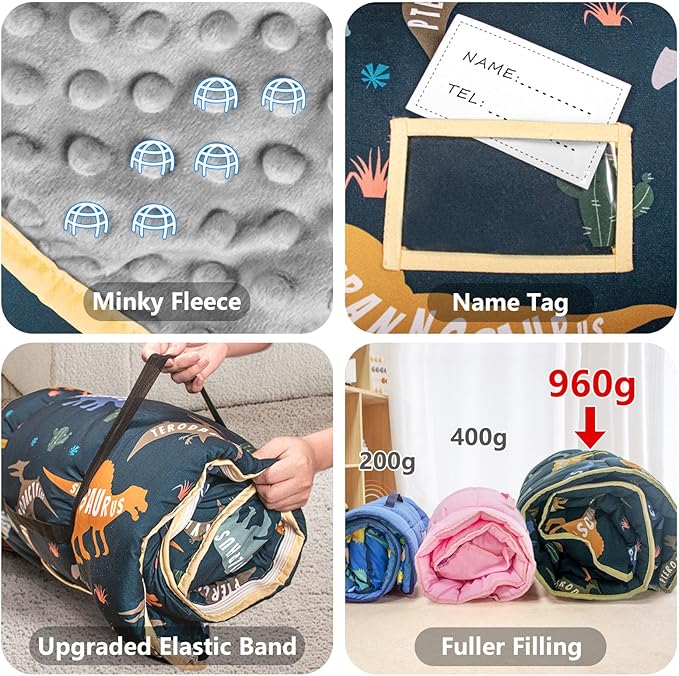 Primlect Toddler Nap Mat Extra Large Thickened 55''x35'', Soft Sleeping Bag with Detachable Minky Blanket and Pillow, Portable for Daycare, Preschool, Kindergarten, Travel, Boys and Girls