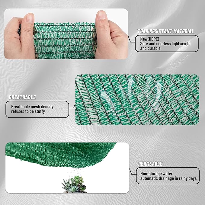 Cool Area 55% Sun Shade Cloth Mesh Tarp with Grommets for Plant Cover 10x20ft Patio Canopy Garden Pergola Greenhouse Car Barn Kennel Green