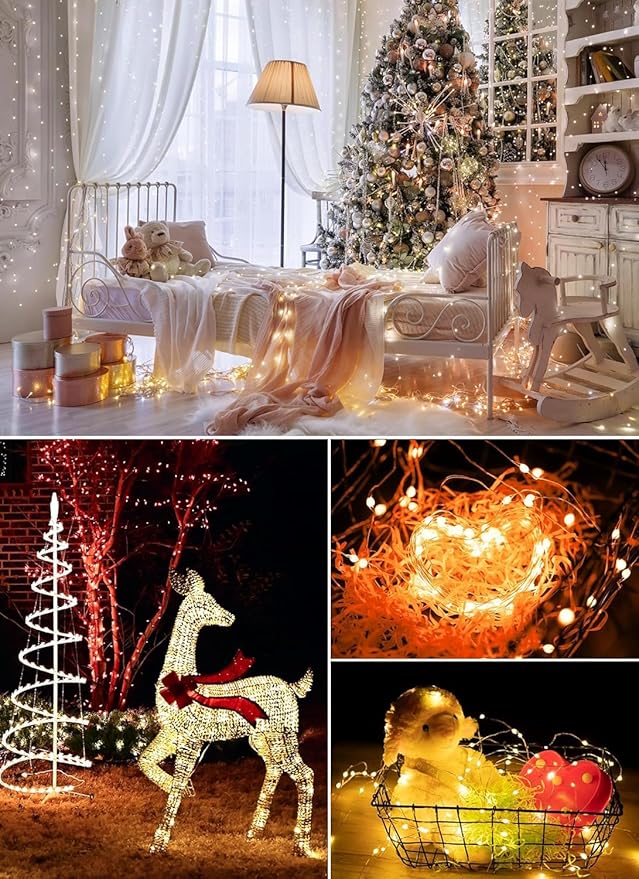 Minetom Upgraded Color Changing Fairy String Lights - 66 ft 200 LED 24 Colors USB Silver Wire Lights with Remote and Timer for DIY Bedroom Party Indoor Christmas Decoration, Adapter Included