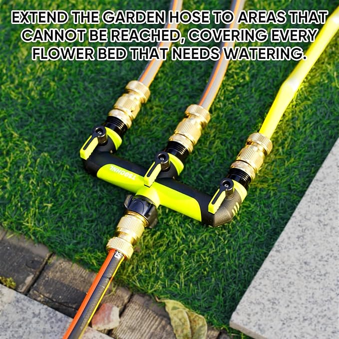Garden Hose Splitter, 3/4-Inch Hose Manifold, Outdoor Faucet Adapter - Soft TPR Covering - Lightweight Non-Slip Sun-Resistant 3-Way Valve（green）
