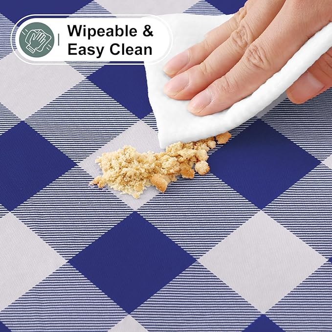 misaya Buffalo Rectangle Picnic Tablecloth, 6 Foot Elastic Fitted Vinyl Table Cloth with Flannel Backing, Waterproof Plaid Table Covers for Dining, Camping, Outdoor (Navy and White, 30" x 72")