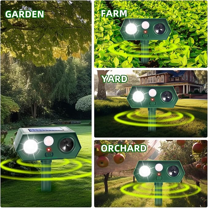 4 Pack Ultrasonic Solar Animal Repellent Cat Deterrent Outdoor,Deer Repellent with Motion Sensor Strobe Light,Waterproof Animal Repeller for Raccoon Squirrel Rabbit Dog Skunk,Yard Garden Protection