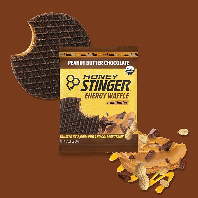 Honey Stinger Organic Peanut Butter Energy Waffle Variety Pack, 6 Pack Each of Peanut Butter, PB Chocolate and PB Strawberry, Nutritious Stroopwafel Snack for Exercise, Endurance and Performance