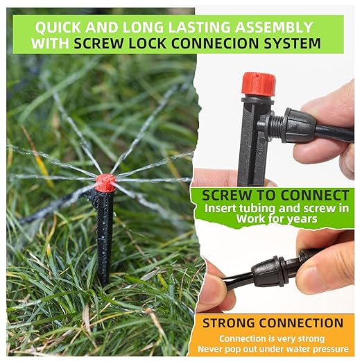 100Ft Drip Irrigation System Kit with Watering Kit Locked Fittings 360 Degree Micro Drip Sprayer Automatic Irrigation Equipment for Small Farm, Raised Bed 1/4 Inch 5/16 Inch Irrigation Tubing Hose