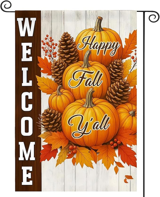 Garden Flag12X18 Inch Double Side,Welcome Pumpkin Fall Yard Flag, Small Garden Flag Outside Decorative,Outdoor Fall Flag for Holiday Patio Courtyard Lawn