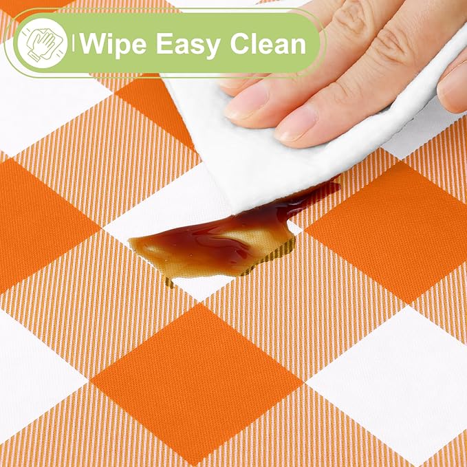 Smiry Rectangle Table Cloth, Waterproof Vinyl Tablecloth with Flannel Backing, Wipeable Buffalo Plaid Table Cover for Dining, Indoor and Outdoor (Orange & White, 60"x102")