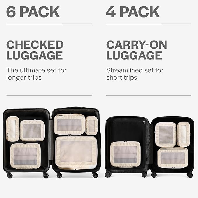 Compression Packing Cubes for Travel - Luggage Organizer Bags - Double Zipper Packing Cubes for Suitcases (4-Pack, Beige)