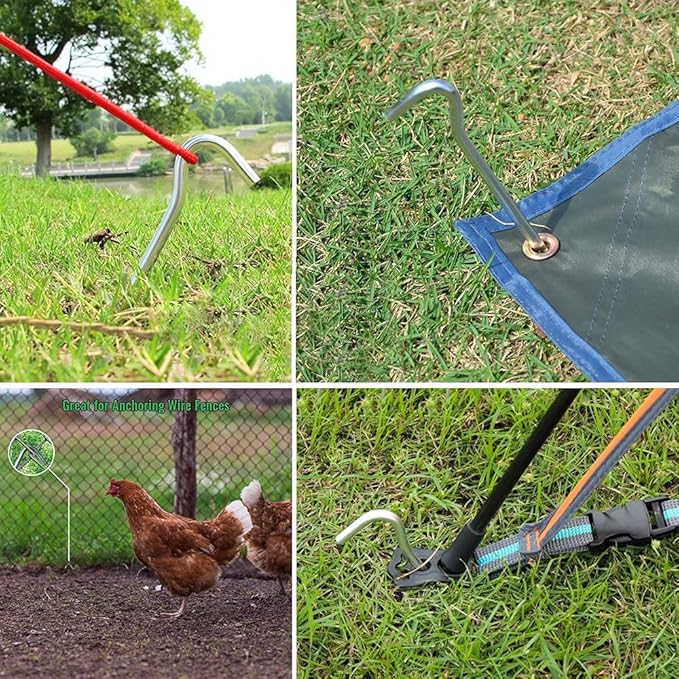 Tent Stakes 9 Inch, Tent Stakes Metal, Heavy Duty Tarp Camping Stakes, Metal Stakes for Inflatables Outdoor Decorations, 8 Pack