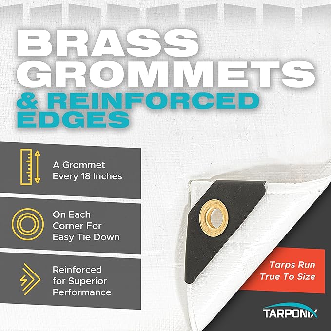 16' x 20' Extra Heavy-Duty White Poly Tarp – 12 Mil Thick, Waterproof, UV-Resistant Polyethylene with Reinforced Edges, Double-Stitched Hems, and Rustproof Grommets