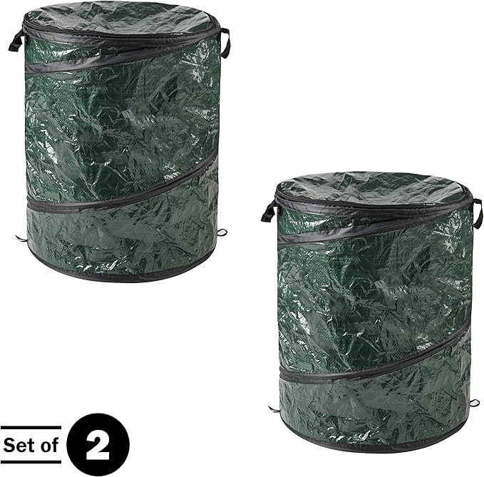 Wakeman 29.5-Gallon Pop up Outdoor Garbage Can Set - Set of 2 Collapsible Trash Cans for Parties, Yard Waste, or Laundry - Camping Accessories