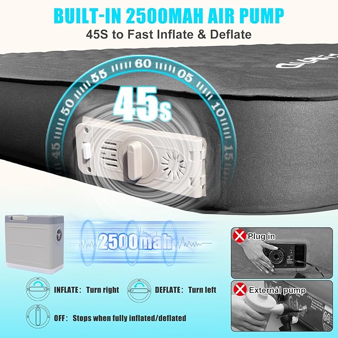 Self Inflating Sleeping Pad with Electric Pump, 4" Thick Ultralight Memory Foam Camping Mattress, Telescopic & Compact, Fast Inflate Insulated Camping Air Mats for Car Travel/Tent/Cot, Grey