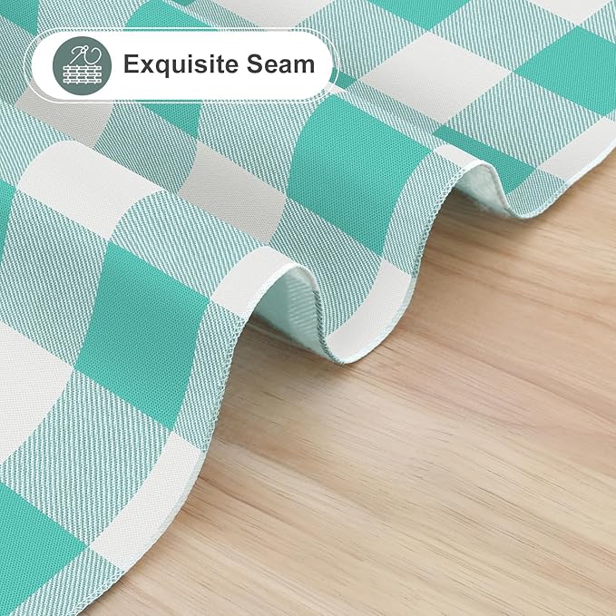 misaya Rectangle Waterproof Vinyl Table Cloth, Buffalo Flannel Backed Tablecloth, Wipeable Plastic Table Cover for Dinner, Kitchen, Outdoor (60" x 84", Teal and White)