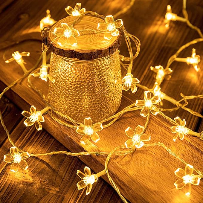 Cute Fairy Flower String Lights Decor, Battery Operated & USB Plug in 10ft 30 LED Decorative Cherry Blossom Floral Lamp for Desk School Dorm Christmas Tree Hanging Vine Indoor Decorations, Warm White