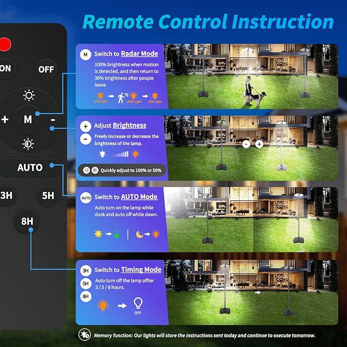 Solar Outdoor Street Light with Pole and Remote, Waterproof Motion Sensor 750-LED Removable Post Light with DC Port for Yard, Patio, Camping, Dusk to Dawn for Outdoor Lighting(Plug Inclues)