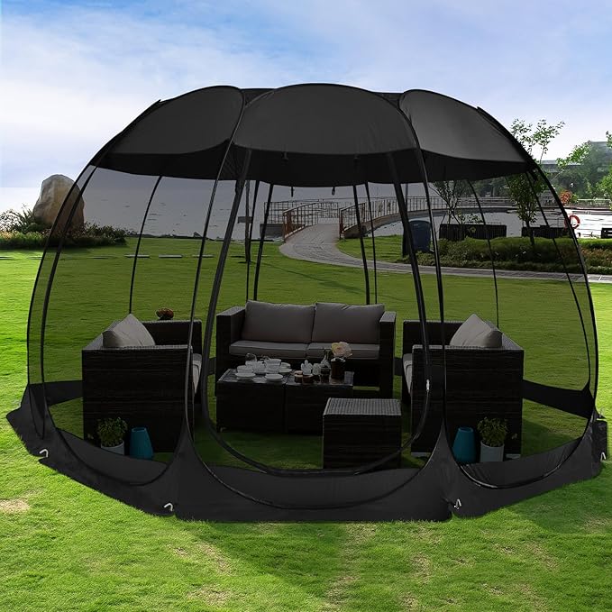 Alvantor Screen House Gazebo, 6-10-15 Person Pop Up Igloo Screened Canopy Tent with Mosquito Netting Sides, Instant UV Resistant Sun Shelter for Garden, Patio, Backyard