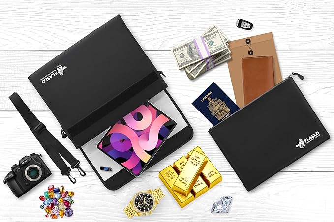 FLASLD Fireproof Document Bags, 15x12x5” Large Fireproof & Water Resistant Bag, Holder Home Office Portable Filing Storage for Valuables, Fireproof Folder FireSafe Box for Cash, Passport