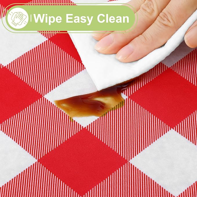 Smiry Rectangle Table Cloth, Waterproof Vinyl Tablecloth with Flannel Backing, Wipeable Buffalo Plaid Table Cover for Dining, Indoor and Outdoor (Red & White, 60"x120")