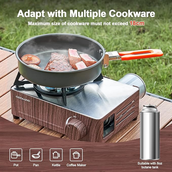 Odoland Portable Camping Stove 7500 BTU Camp Stove Lightweight Butane Gas Stove for Camping Cooking Outdoor Backpacking and Picnic (Brown)