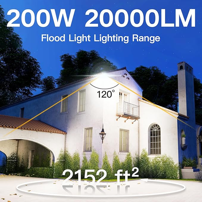2 Pack LED Flood Lights Outdoor, 200W 20000LM Super Bright Floodlight Outside Work Light with 5.9FT Plug, IP65 Waterproof 6000K Outdoor LED Flood Light for Garage, Yard, Lawn, Garden