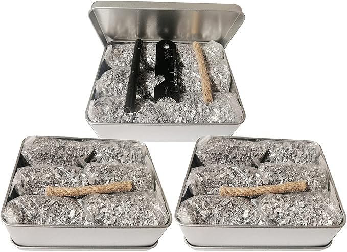 Emergency Fire Starter Kit – 6 Magnesium Bags + 3.15" Ferro Rod (12,000+ Strikes) + 4" Waxed Rope (12 Min Burn) – Survival Kit in Waterproof Tin for Camping, Hiking (18 Bags + Ferro + Wax Rope)
