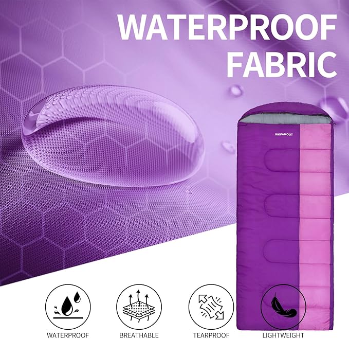 XL 10 Degree Sleeping Bags Waterproof for Adults 350GSM Machine Washable with Compression Sack for 3-4 Season Camping Outdoor