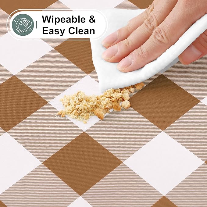 misaya Buffalo Rectangle Picnic Tablecloth, 6 Foot Elastic Fitted Vinyl Table Cloth with Flannel Backing, Waterproof Plaid Table Covers for Dining, Camping, Outdoor (Brown and White, 30" x 72")