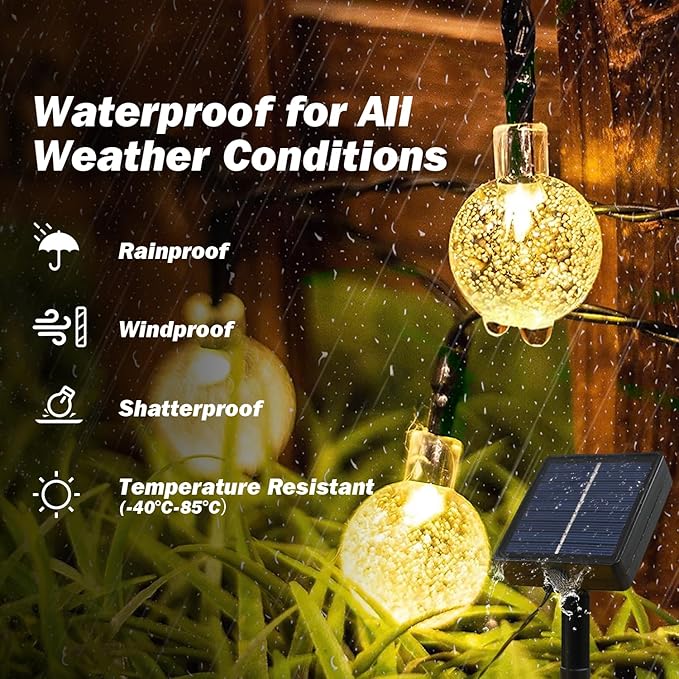 Solar Lights Outdoor Waterproof, 2 Pack Total 200LED 110FT Solar String Lights for Outside with 8 Modes, Outdoor String Lights Crystal Globe Patio Lights for Garden Yard Party Decor(Warm White)