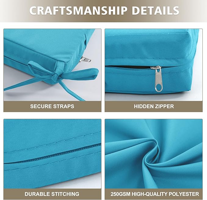 Outdoor Cushions for Patio Furniture, Waterproof Outdoor Chair Cushion w/Fade-Resistant, Removable & Machine-Washable Cover, 22x22 Inch, Deep Seat Sofa/Couch Pad Replacement – Set of 2, Teal