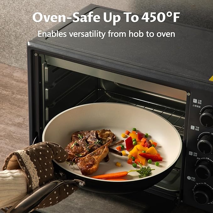 UCC LIFE Nonstick Frying Pan Skillet, Granite Coating Pan, Healthy Stone Cookware Chef's Pan, PFOA Free Compatible with All kitchen Stovetops (8 Inch White)