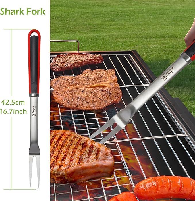 Double Two 4-Piece Stainless Steel BBQ Tool Set - Tong, Fork, Spatula, Brush - Utensils for Grill - Tools for Outdoor Grilling- BBQ Kits