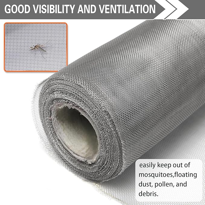 304 Sliver Stainless Steel Robust & Shielding Window Screen Replacement Mesh Screen, 39IN x 100FT, Perfect for Windows, Doors, Patios & Pets, Mosquito-Proof,Sturdy Screen Mesh Roll (20 Mesh)